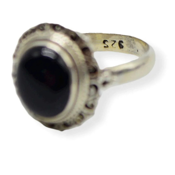 Sterling Silver .925 Black Nephrite Cabochon Ring Size 7 TW 5.69 grams - Picture 2 of 5